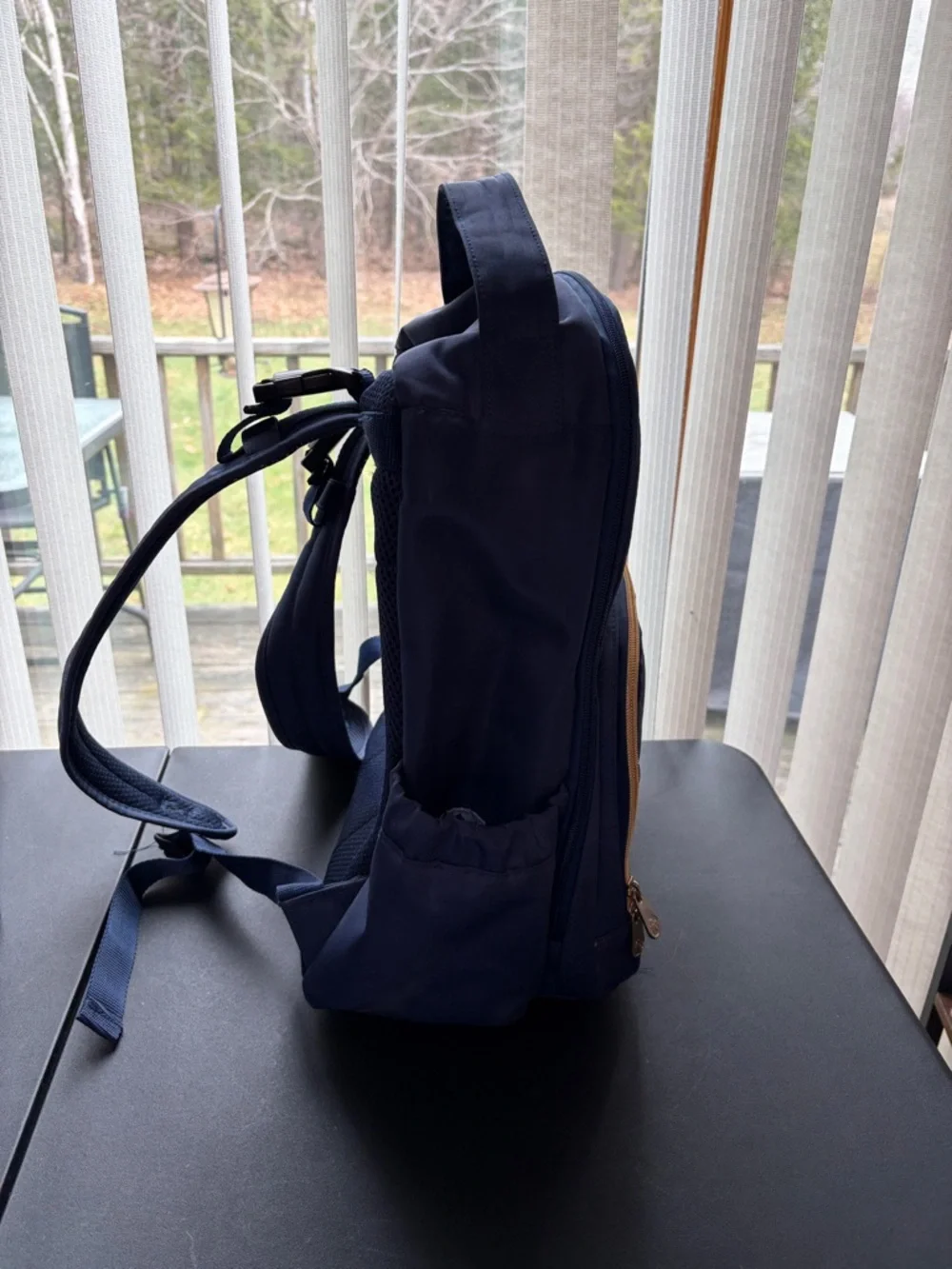 Fisher-Price Navy Blue Diaper Backpack with Gold Zippers